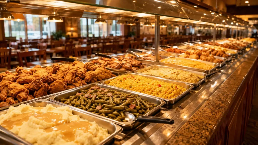 Why Is Golden Corral So Cheap? The Real Reason Behind the Low Price 1 Golden Corral buffet line with hot food stations