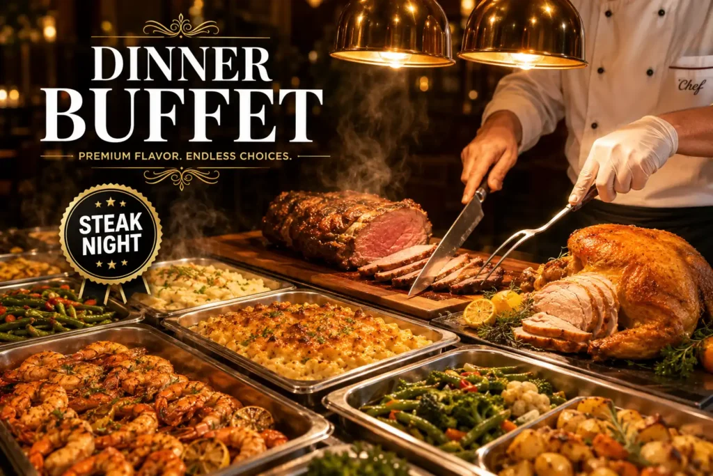 Golden Corral Menu With Prices 2026 (Full Item List) 4 Golden Corral dinner buffet carving station with sirloin steak